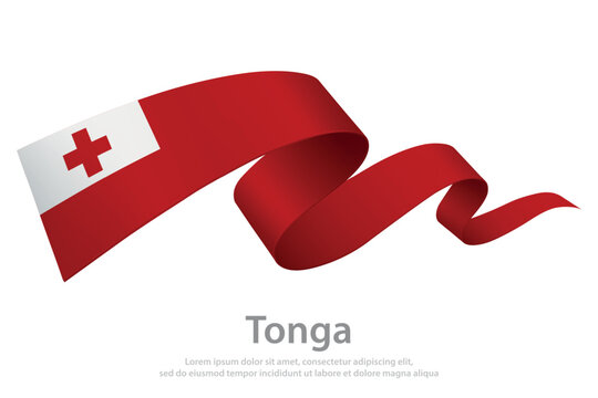 Tonga Waving Flag Ribbon on White Background