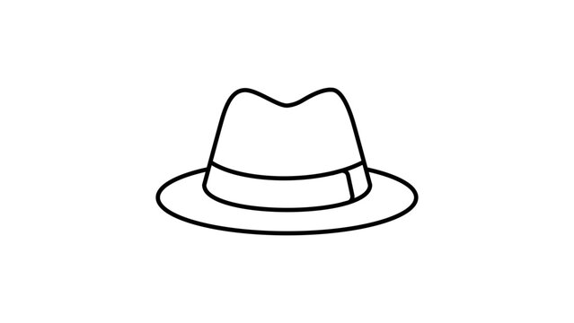Elegant black line vector icon of a stylish fedora hat with an editable stroke, allowing for adjustable line thickness in this minimalist illustration, ideal for modern fashion and apparel branding.