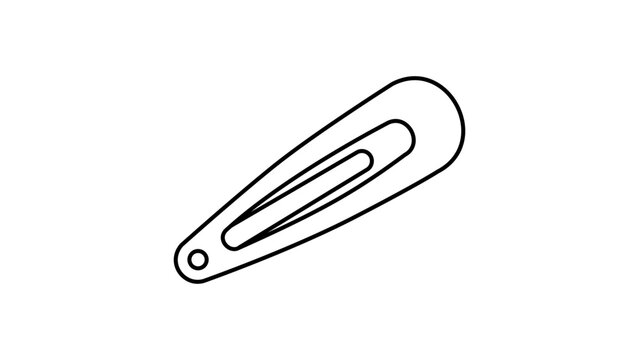 Minimalist black line vector icon of a classic hair clip with an editable stroke, perfect for hair salon branding or beauty blog illustration, featuring a clean and modern outline design.