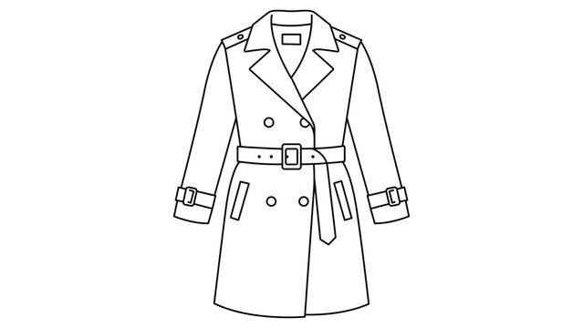 A professional trench coat vector icon featuring an editable stroke and minimalist line art illustration, perfect for fashion designs, clothing shop branding, and modern apparel graphic resources.