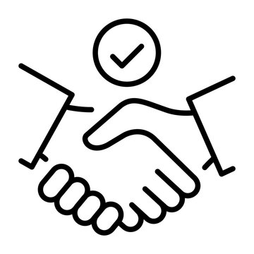 Handshake, Agreement, Approval and Checkmark Line Icon. Editable Stroke Business Deal, Partnership and Success Symbol. Yes, Done, Verified UI