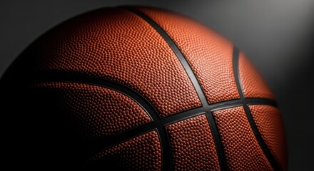Obraz premium Close-Up of a Textured Basketball Against a Dark Background