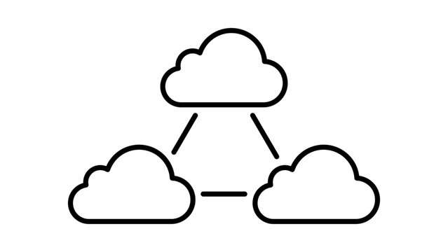 Professional three cloud network vector illustration featuring an editable stroke for customized line thickness, minimalist design for cloud storage and computing technology concepts on white.