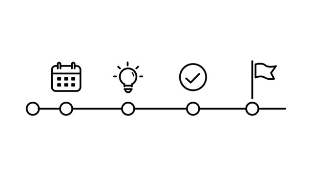 Horizontal project timeline vector icon with editable stroke for task management tracking, minimalist project planning illustration showing progress steps and milestones in a clean design.