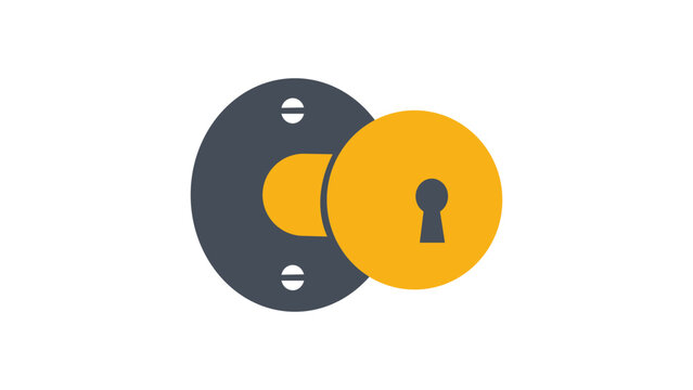 Classic round doorknob vector icon illustration for home security and architectural design, featuring a minimalist door handle hardware element for renovation and construction graphics.