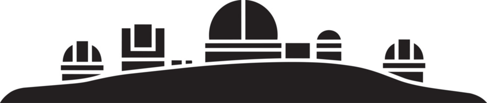 Astronomy observatory with telescopes and domes on a hill flat minimalist in outline style