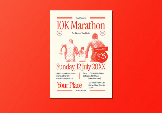 White & Red Grainy Blur 10k Marathon Event Flyer
