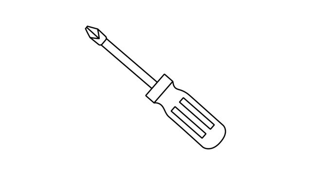 Professional phillips screwdriver vector icon illustration featuring editable stroke and adjustable line weight for versatile hardware design, minimalist hand-drawn tool for repair and DIY.