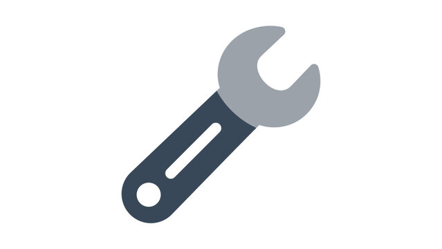 Professional wrench vector icon with a clean minimalist design. Hand-drawn illustration of an adjustable spanner tool, perfect for mechanical, automotive, and home repair graphic projects.