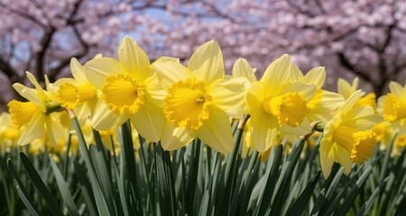 Obraz premium Close-up of daffodil flowers during spring 