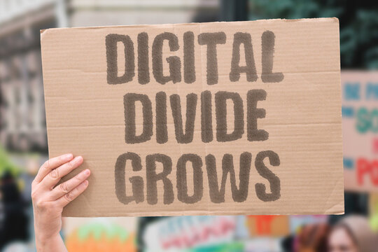 "Digital Divide Grows" The gap between digitally capable and digitally excluded populations is widening as services migrate exclusively online. TECH. DIGITAL. DIVIDE. EXCLUDE. ACCESS.