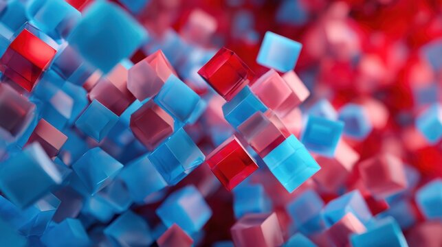 Abstract composition of 3 d cubes in red and blue colors modern design
