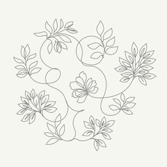 Obraz premium Minimalist floral vine illustration, delicate leaves and flower outline, elegant botanical pattern