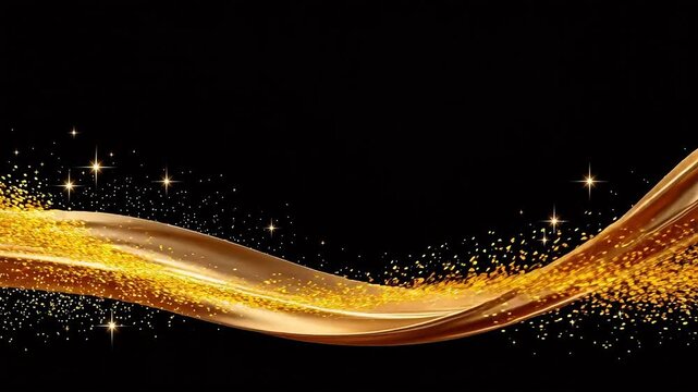 Golden flowing ribbon with sparkles