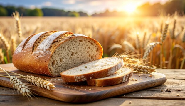 Sliced Artisan Sourdough Bread on Rustic Wooden Board