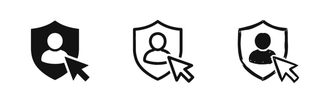 User Protection Shield and Cursor Icons - Secure Login Privacy and Cyber Safety