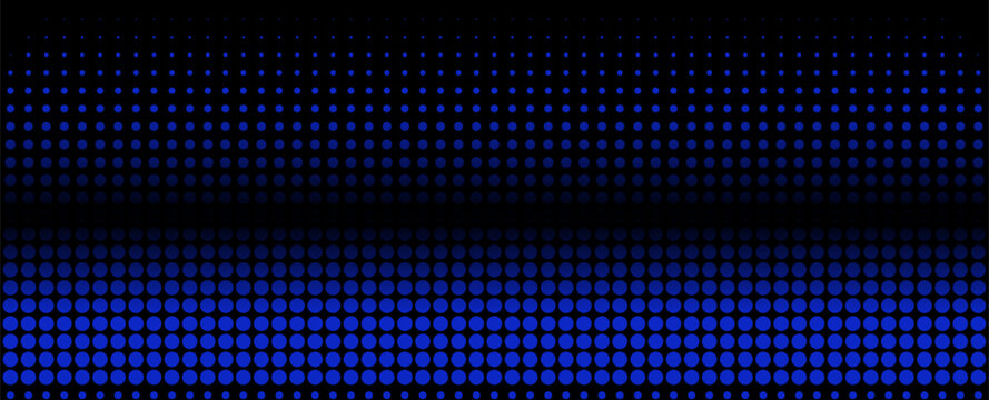 Retro halftone gradient from dots. Monochrome blue and black halftone background with circles. Vector illustration