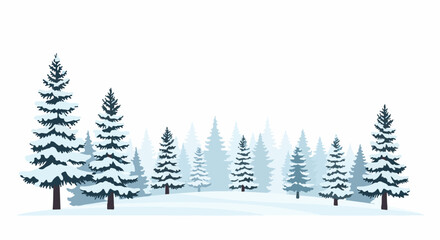 Fototapeta premium Snow-covered evergreen forest silhouetted against a white sky