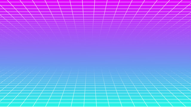 ネオンでサイバーなグラデーション3Dグリッド背景 　横長 16:9 紫 水色