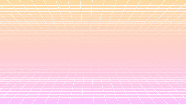 ゆめかわネオングラデーション3Dグリッド背景 ピンク オレンジ 横長 16:9 