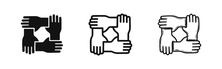 Obraz premium Teamwork and unity icon set featuring interlocking hands in a square format
