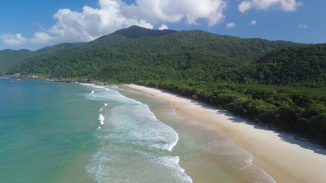 Aerial view of the beach of Lopes Mendes on the island of Ilha Grande in Brazil