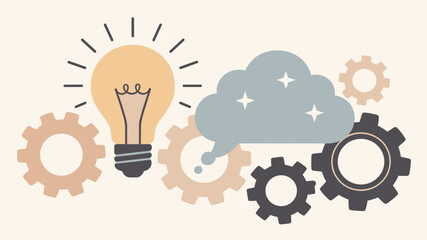 A minimal flat design illustration symbolizing creative problem solving and technical innovation for business and education marketing. © Tusk