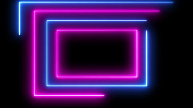 Rectangle empty space border presentation design. Animation of glowing neon rectangles abstract background. Neon rectangle frame loop animation. rectangular glowing frame with moving line.