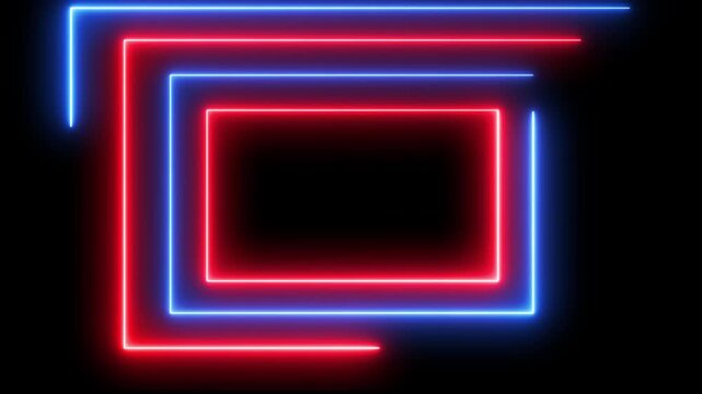 Rectangle empty space border presentation design. Animation of glowing neon rectangles abstract background. Neon rectangle frame loop animation. rectangular glowing frame with moving line.
