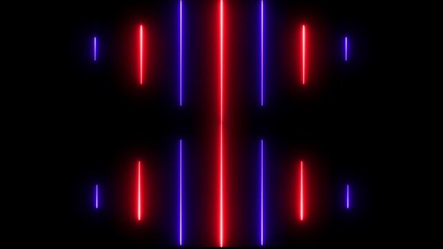 Bright blue violet neon laser rays tech futuristic motion design. Hi-tech lines retro background. Seamless looping. Abstract techno background with blue neon lights. Striped texture in cross shape