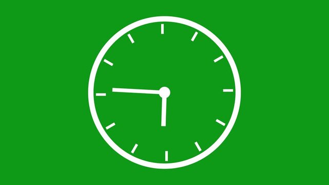 Black clock icon with moving arrows in 12 hour loop. Stopwatch animation. Alpha channel Analog wall clock spinning animation through the hours
