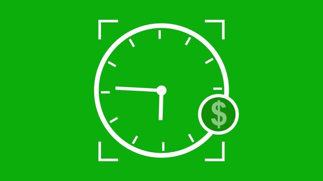 Target Time management icon. productive time icon. clock with dollar icon. Productive time icon, 4k video. Financial Time Management Symbol with Clock and Dollar Icon white background.4k video 