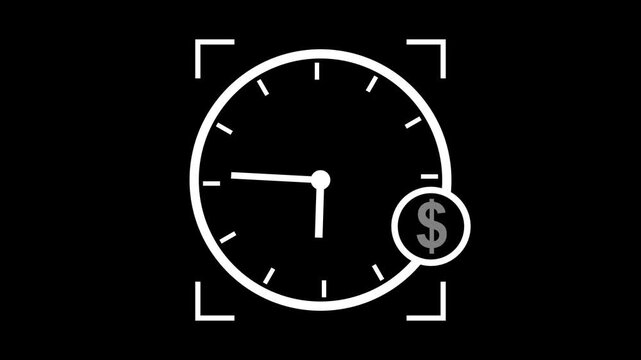 Target Time management icon. productive time icon. clock with dollar icon. Productive time icon, 4k video. Financial Time Management Symbol with Clock and Dollar Icon white background.4k video 
