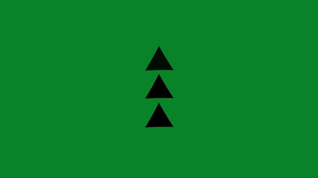 Three stacked black triangles pointing upwards against a solid vibrant green background creating a simple abstract composition representing growth or upward movement