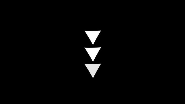 Three downward pointing triangles in white and light gray arranged vertically on a solid black background with subtle shadow effects suggesting depth and movement