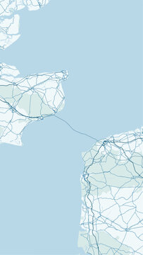 Modern minimalist vector map of the Channel Tunnel. High-quality scalable illustration of the subsea rail tunnel connecting Folkestone, UK and Coquelles, France for posters.