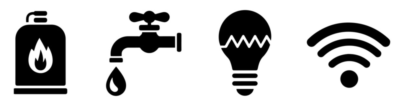 household utility water gas electricity internet icon set
