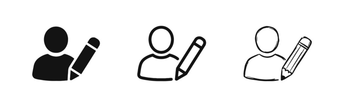 User Profile Edit Icon Set in Solid, Outline, and Hand-Drawn Styles