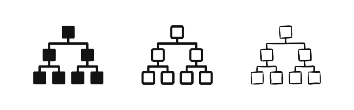 Organizational Chart Hierarchy Structure Diagram Icon Set in Three Styles
