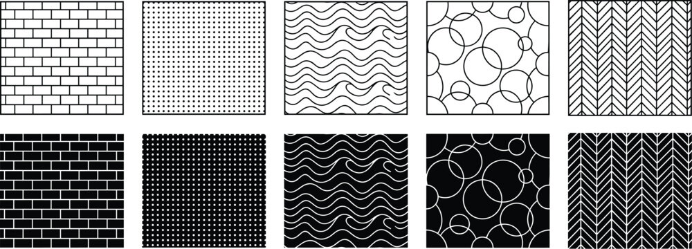 Set of ten black and white geometric pattern designs