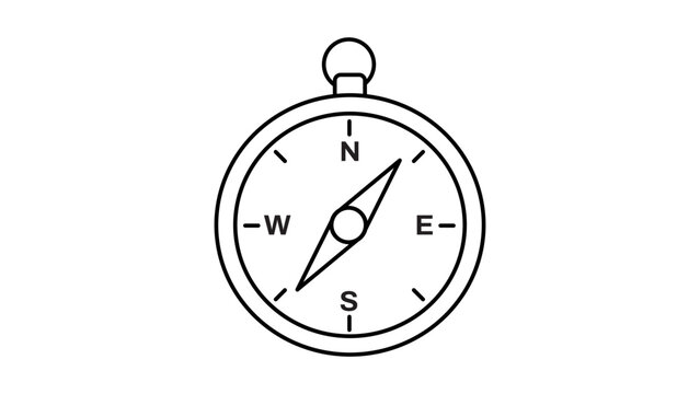 Professional magnetic compass vector icon with an adjustable editable stroke, presenting a clean outline illustration for navigation, mapping, hiking adventures, and global travel exploration.