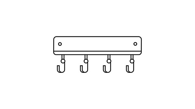 A minimalist key rack vector icon with an editable stroke, featuring multiple hooks for organizing house keys in a clean outline illustration, perfect for real estate or home organization.