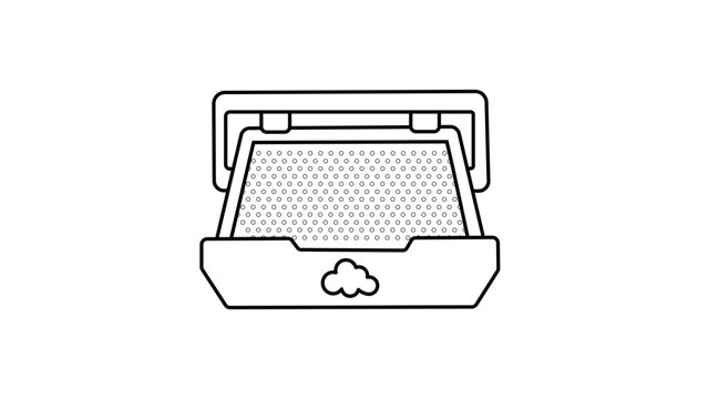 Lint trap vector icon for laundry appliance maintenance, showcasing an editable stroke in a thin line outline illustration of a clothes dryer filter for cleaning and fire safety prevention.