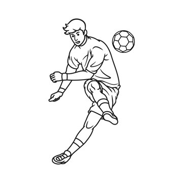 Line art illustration of a soccer player kicking a ball