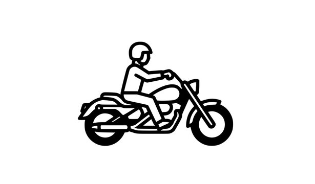 Minimalist black silhouette of a person riding a classic cruiser motorcycle.