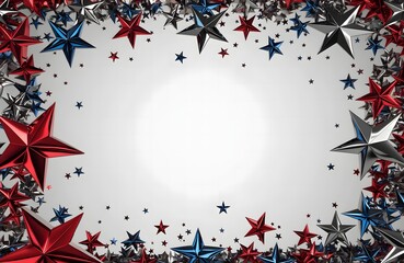 Fototapeta premium Red white and blue stars frame on white.