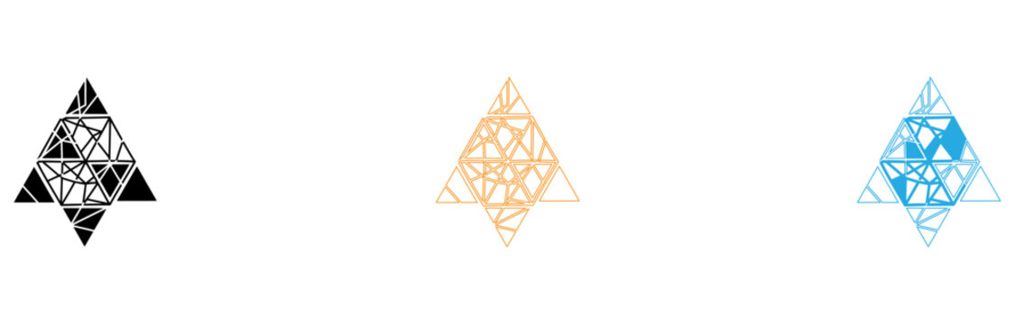 Geometric fractal triangle patterns in orange and black isolated on transparent background, Vector