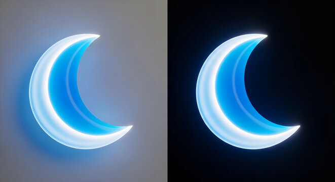 Glowing blue crescent shapes on gray and black backgrounds for design