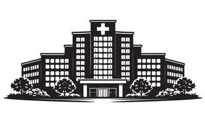 Obraz premium Hospital silhouette, medical building, civic urban, vector isolated on white
