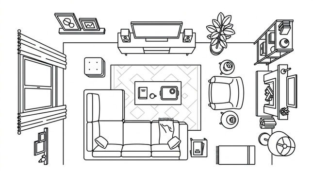 Top View Floor Plan of a Modern Living Room Layout.